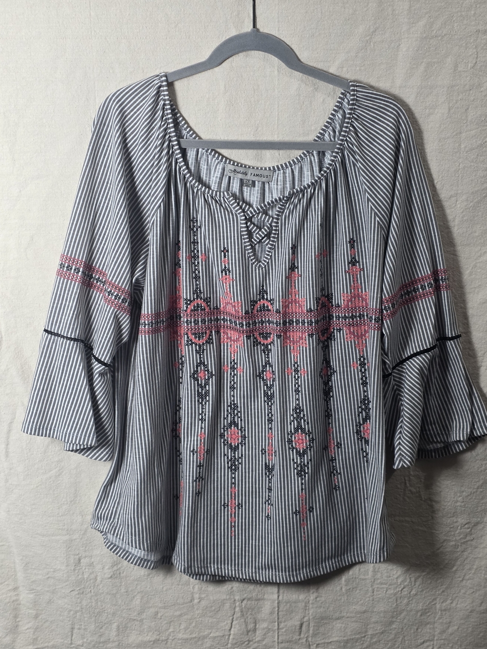 Absolutely Famous Black and White Striped Tunic with Pink Details